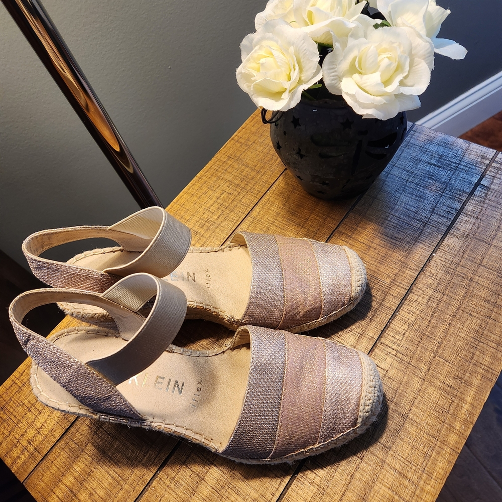 Anne Klein Metallic Rose Gold Espadrille Slingback Wedge - Size 7M